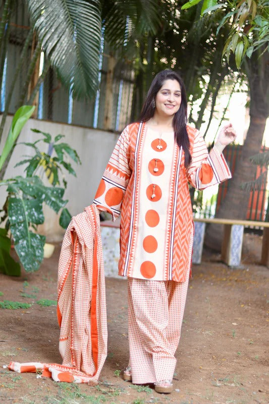 Gulnaar Farshi Short Kurta – Orange Cream
